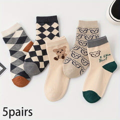 Kids Cartoon Teddy Bear Short Socks Breathable Comfy Anti-odor Children's Socks
