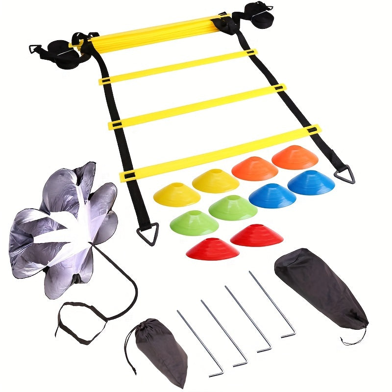 Football Agility Ladder Set with Resistance Umbrella, Cones, Stakes
