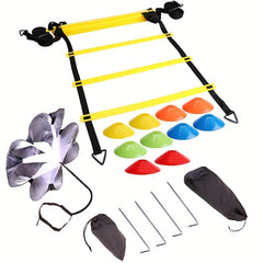 Football Agility Ladder Set with Resistance Umbrella, Cones, Stakes
