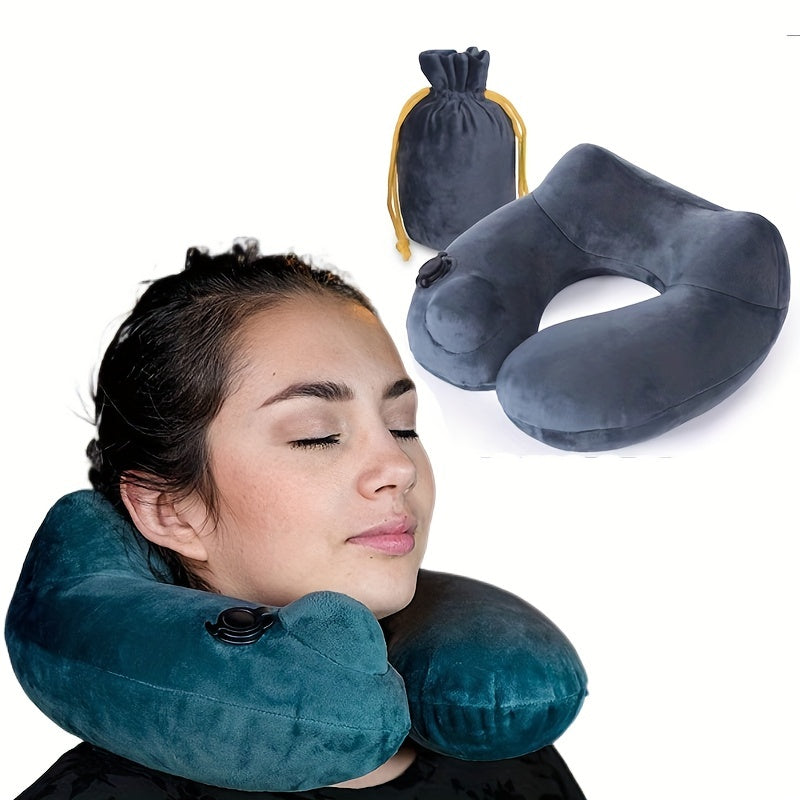 Automatic Press Inflatable U Pillow Camping Travel