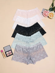 Floral Lace Mesh Boyshort Panties Romantic Semi-sheer Women's Lingerie