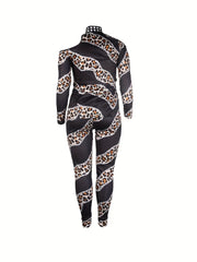 Leopard Patchwork Print Two-piece Set Cold Shoulder Split T-shirt & Casual Pants