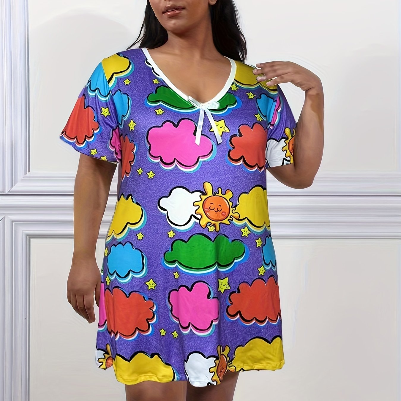 Cloud & Star Print Short Sleeve Nightdress