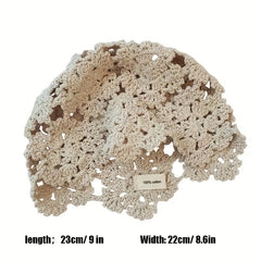 Flower Hollow Crochet Beanie Cloche Hat Elastic Knit Solid Skull Cap