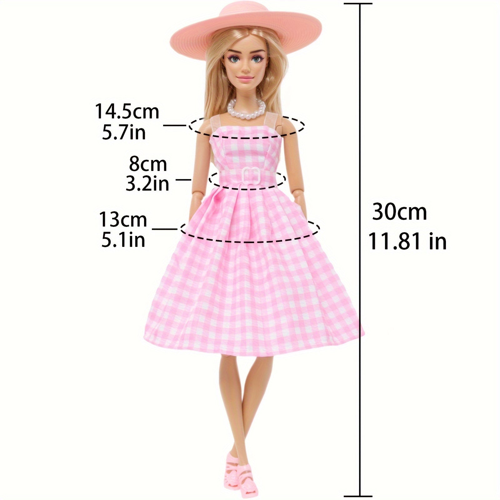 Pink and Plaid Dress Set for 12-inch Dolls with Accessories