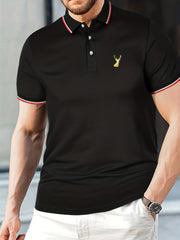 Deer Print Men's Casual Button Up Polo Shirt
