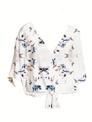 Floral Print Boho Blouse V Neck T-Shirt