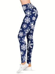 Christmas Snowflake Print Yoga Workout Pants High Stretch Leggings