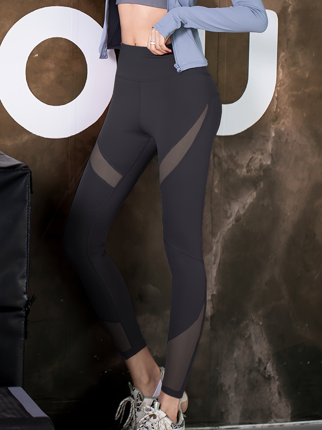 High Waist Mesh Contrast Butt Lifting Yoga Pants Fitness Running Sports Leggings