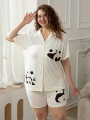 Plus Size Panda Print Short Sleeve Pajama Set - 2 Piece