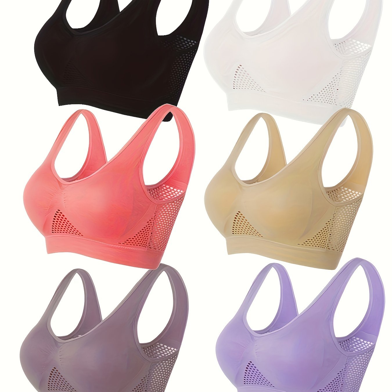 6 Pack Plus Size Sports Bra Set Solid Wireless Breathable Fitness Gym Bra 6pcs