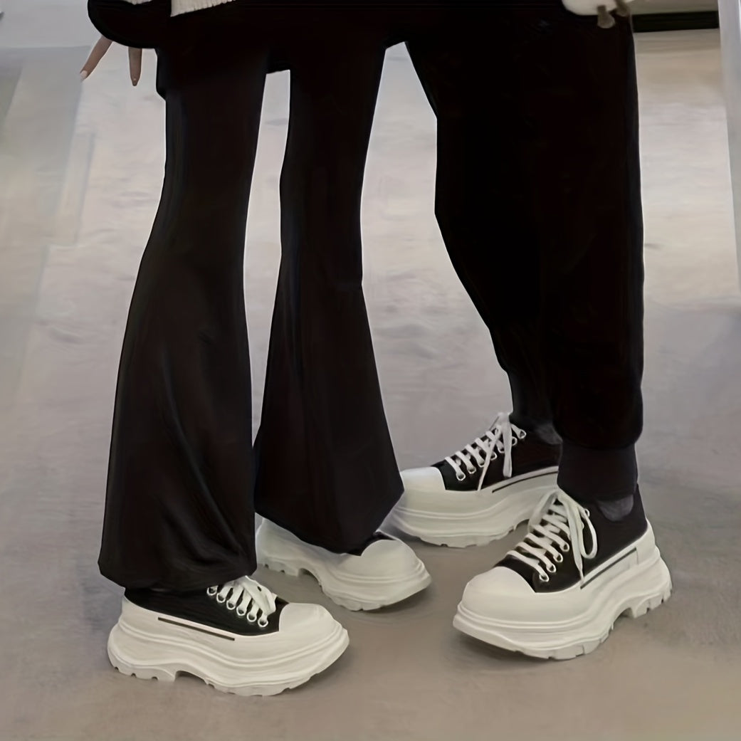 Women's Chunky Heel Platform Canvas Sneakers