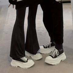 Women's Chunky Heel Platform Canvas Sneakers