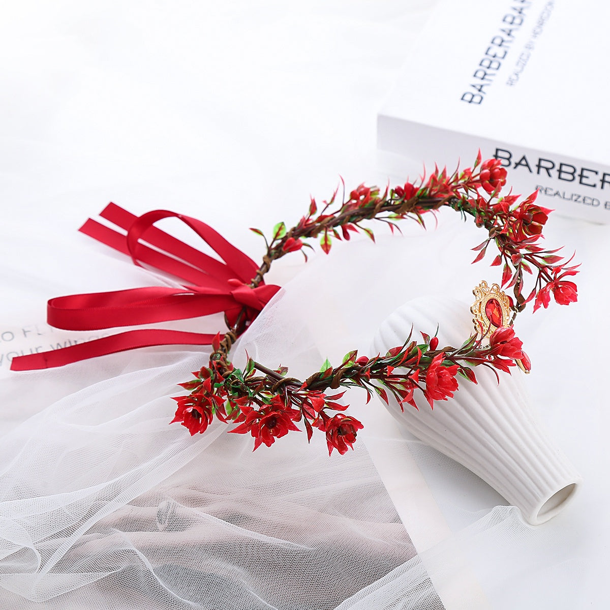 Girl's Red Rattan Eyebrow Heart Drop Wreath Headband Christmas Hair Hoop