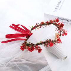 Girl's Red Rattan Eyebrow Heart Drop Wreath Headband Christmas Hair Hoop