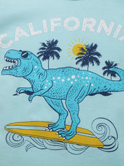 Boys Skating Dinosaur Print Cartoon T shirt Kids Short Sleeve Comfy Cotton Top