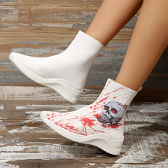 Women's Skull & Blood Print Halloween Ankle Boots