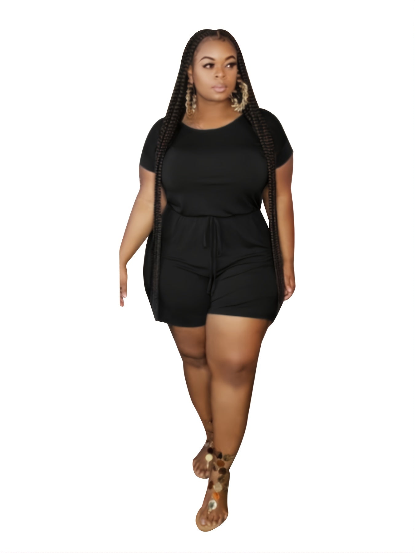 Short Sleeve Round Neck Romper Women's Stretch Casual Romper
