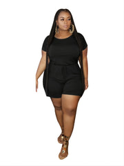 Short Sleeve Round Neck Romper Women's Stretch Casual Romper