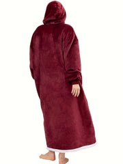 Christmas Flannel Hooded Robe Women's Long Sleeve Soft Blanket