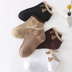 Women's 5 Pairs Graphic Ribbed Ankle Socks, Breathable Knit