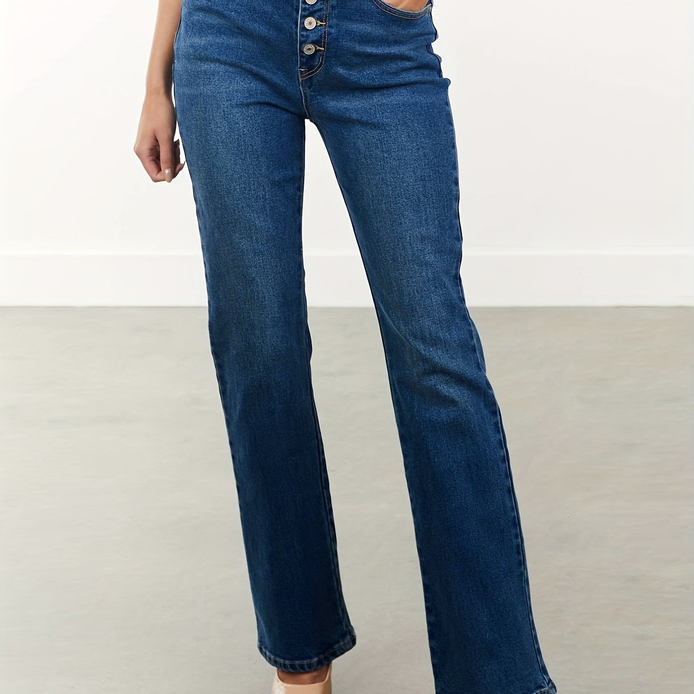 Bootcut Jeans Whiskering Mid Rise High Stretch Bell Bottoms Pants
