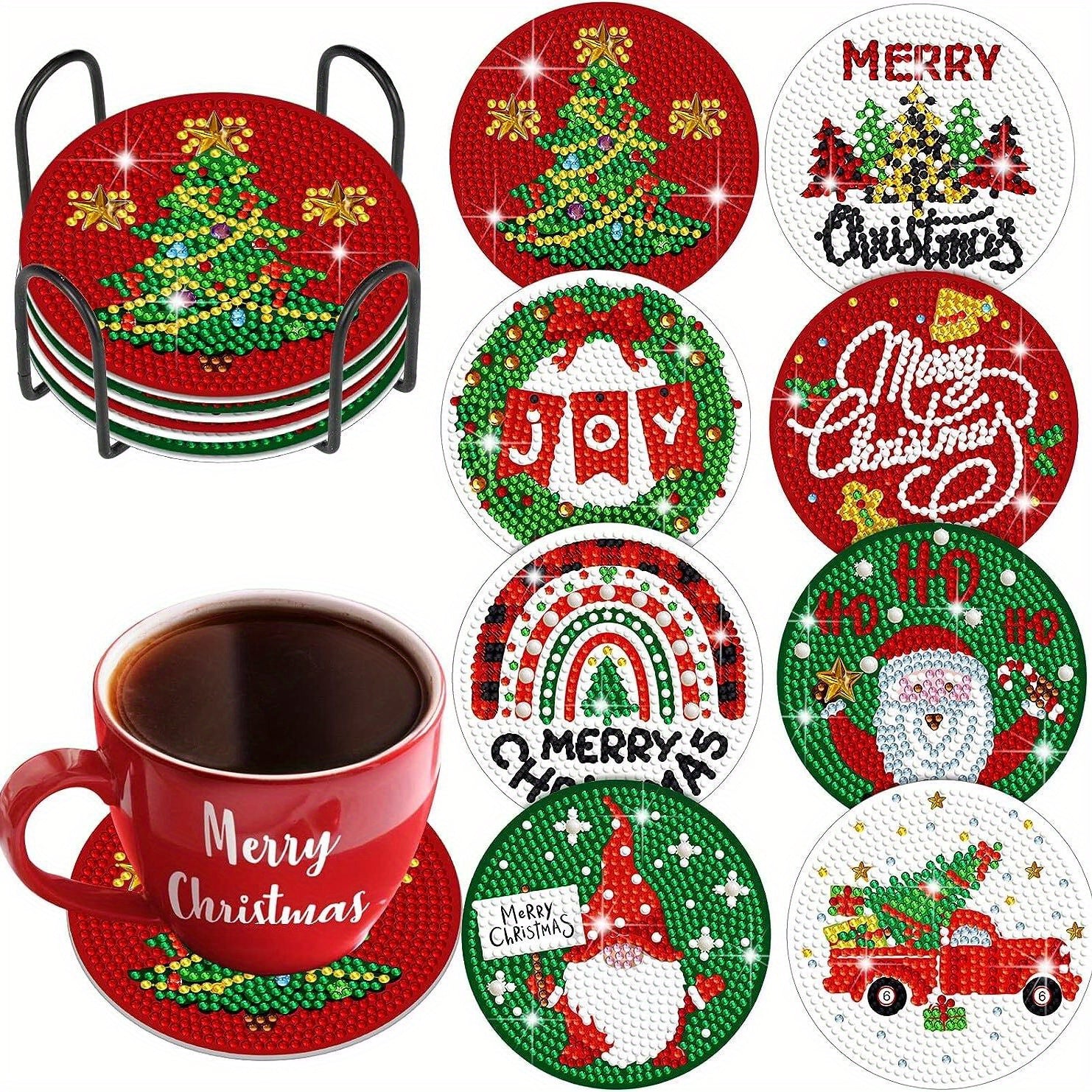 8pcs Christmas Series Diamond Painting Coaster Kit