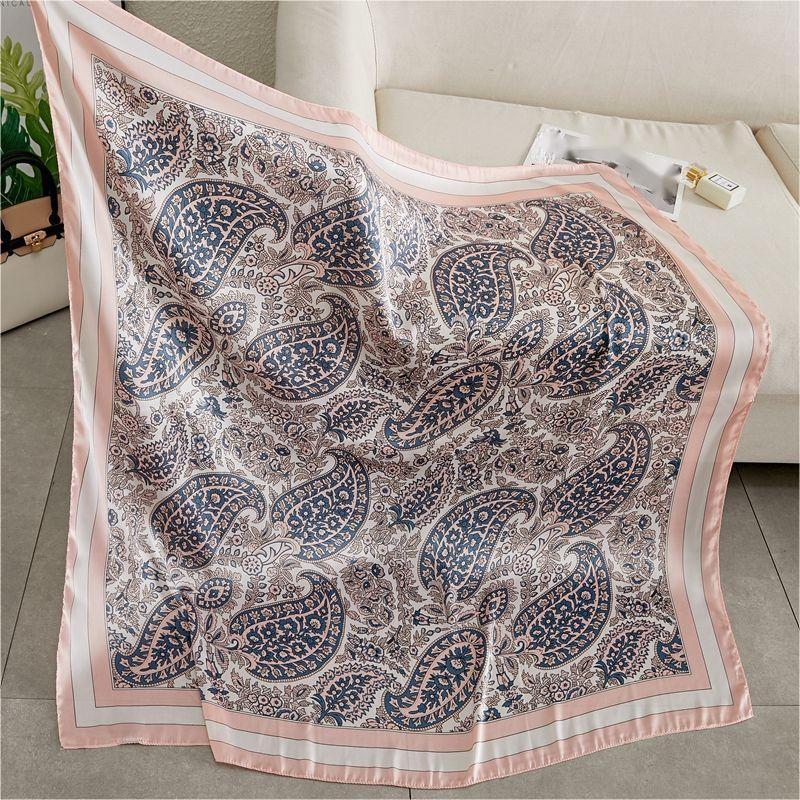 Floral Print Silk Square Scarf Bandana for Women