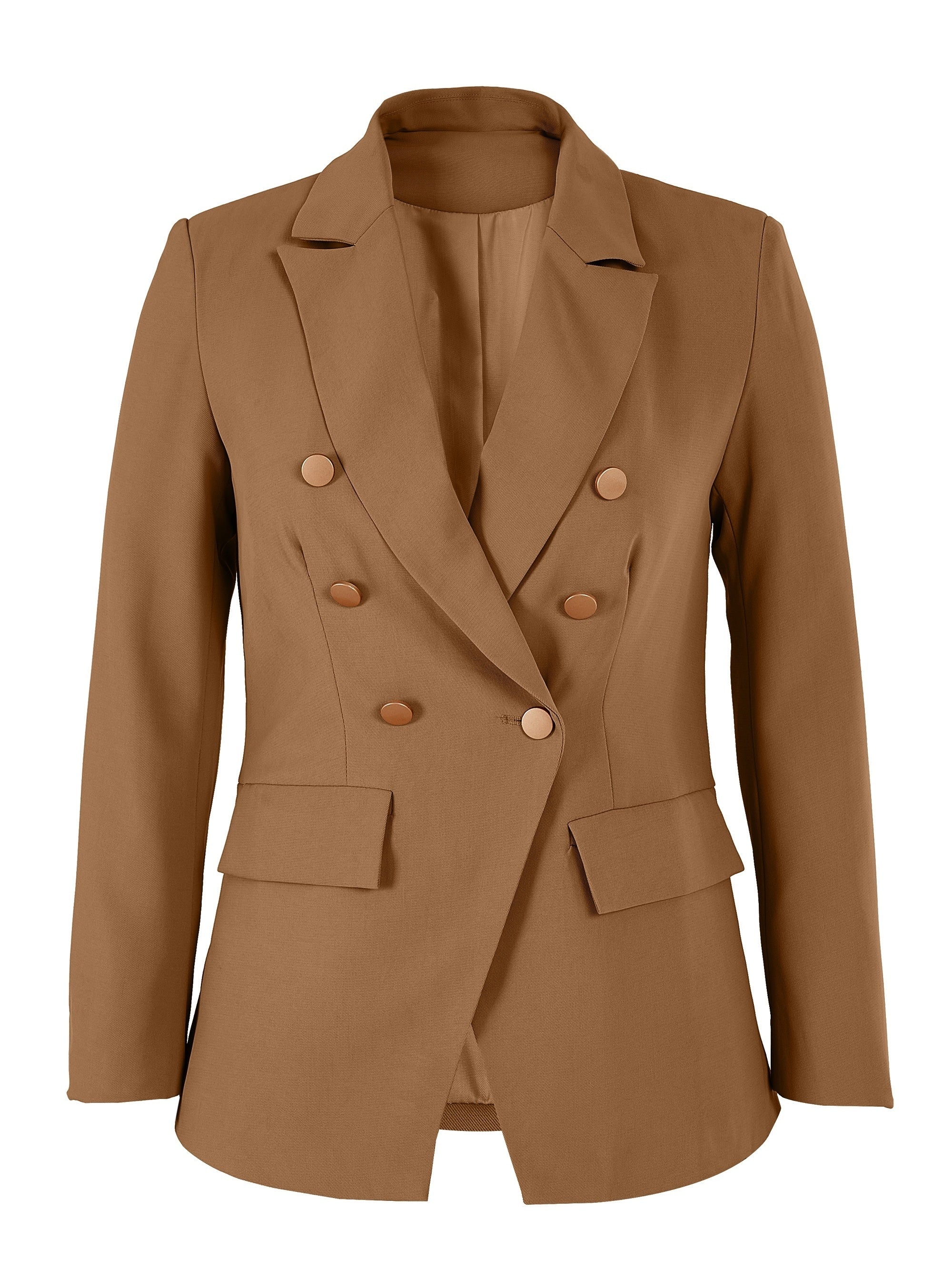 Women's Slim Fit Double Breasted Blazer Solid Button Coat