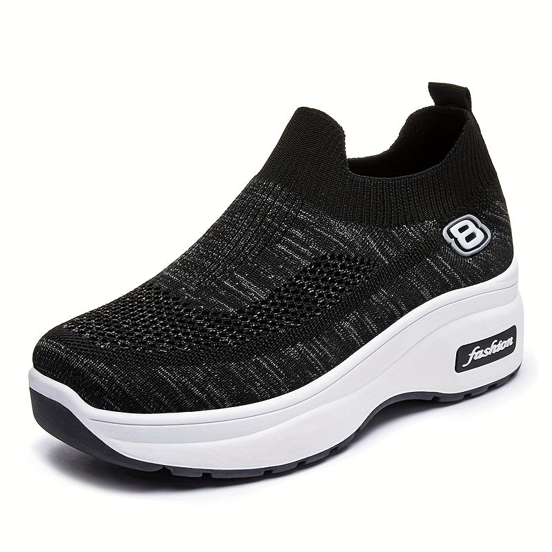 Women's Mesh Panel Sock Sneaker Slip On Platform Shoes