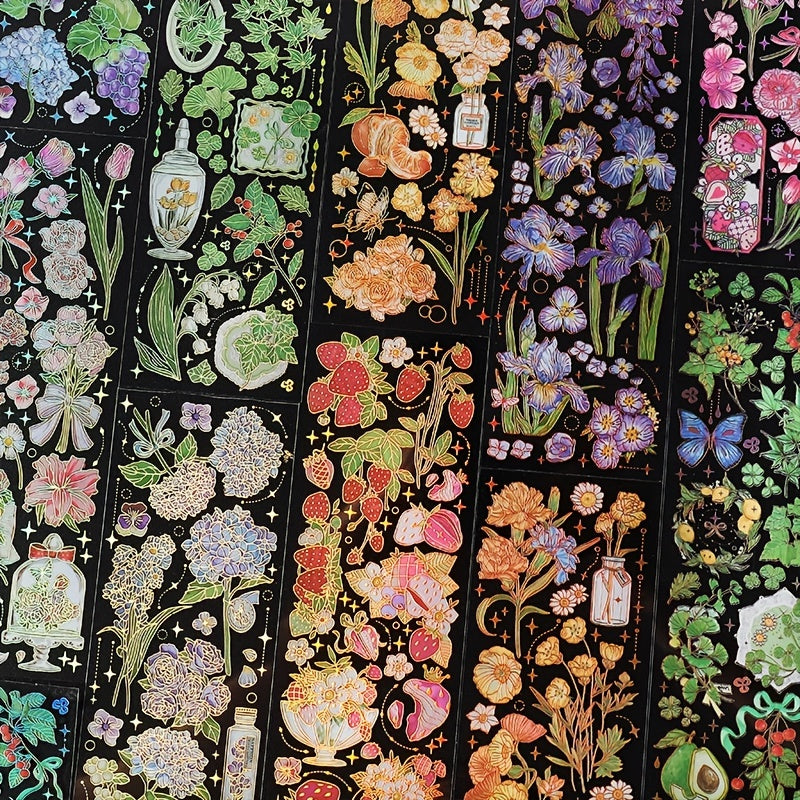 12 Sheets Plant Flower Waterproof Stickers for Craft Scrapbooking Journaling