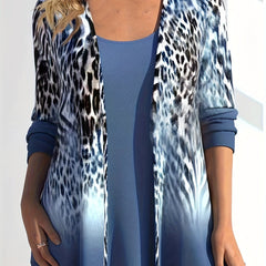Ombre & Leopard Print Cardigan & Tank Top 2 Piece Set
