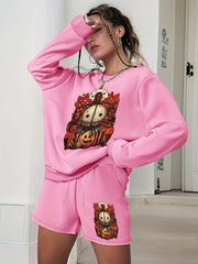 Women's Plus Graphic Print Sweatshirt & Shorts 2pcs Set