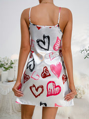 Heart Print Nightdress Crew Neck Sleep Dress Women's Sleepwear