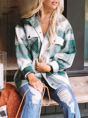Plaid Print Shacket Jacket Long Sleeve Button Front Outerwear