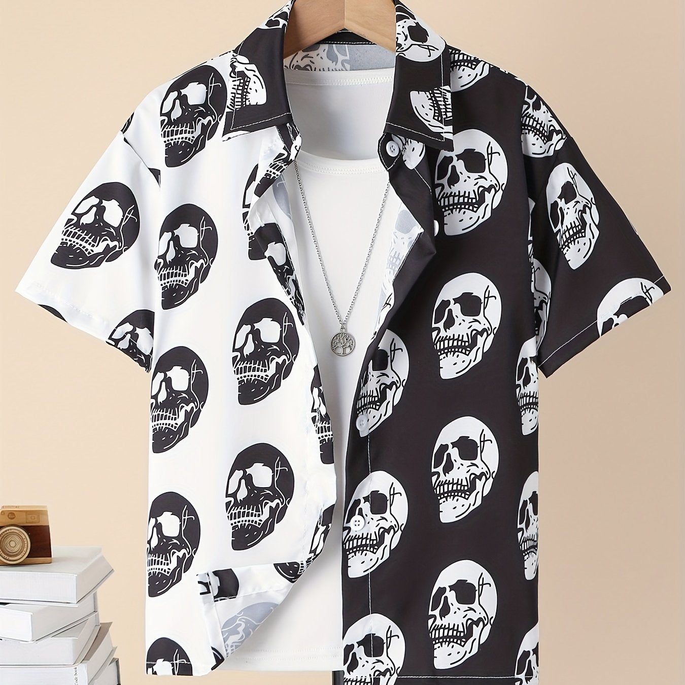 Boys Short Sleeve Skull Shirts Casual Stretch Tops For Summer