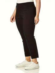Plus Size Pants Women's Plus Solid Medium Stretch Straight Leg Trousers