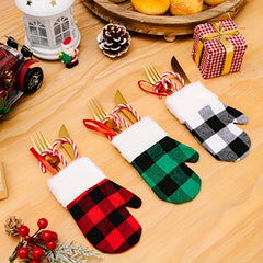 2pcs Christmas Hanging Gloves Plaid Small Gloves Christmas Tree Ornament