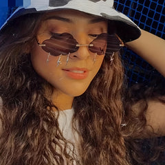 Cloud Rimless Sunglasses Ombre Lens Tassel & Rivet Decor UV400