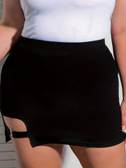 Punk Skirt Women's Plus Cut Out Ring Decor High Rise Skirt