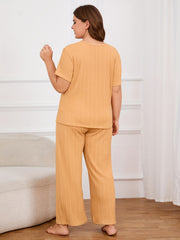 Pajama Set Women's Plus Solid Textured Short Sleeve
