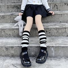 Y2K Colorblock Leg Warmers Rib Knit Knee High Socks