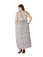 Sleeveless Snakeskin Print Maxi Dress Women's Plus Sexy Long Dress