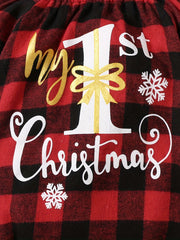 3pcs Baby Girls My 1st Christmas Plaid Romper & Tutu Set