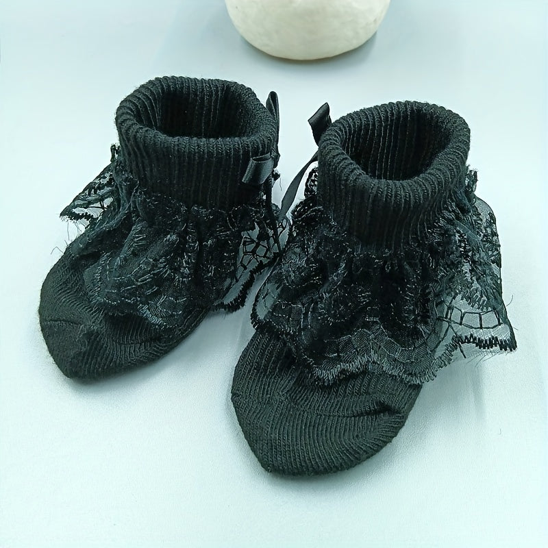 3Pairs Baby Girls Princess Lace Ruffles Bow Ankle Socks