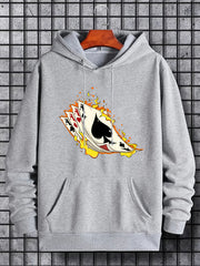 Poker On Fire Print Hoodie Men's Graphic Pullover Hooded Sweatshirt