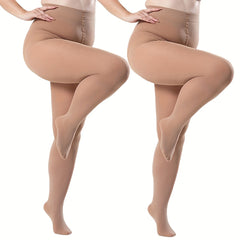 2 Pairs Plus Size High Waist Tights Soft Semi Sheer Opaque Pantyhose