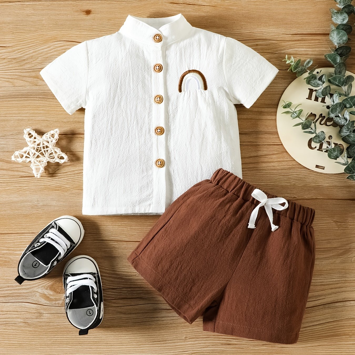 2pcs Baby Boys Short Sleeve Shirt & Shorts Set