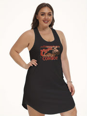 Western Cowboy & Letter Print Tank Dress