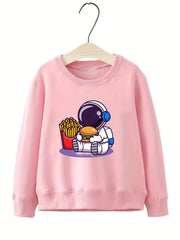 Astronaut & Chip Hamburger Pattern Sweatshirt For Girls